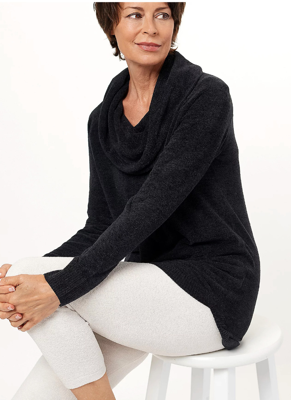 NWT BAREFOOT DREAMS BLACK COZYCHIC ULTRA LITE COASTAL COWL NECK TUNIC SWEATER 1X